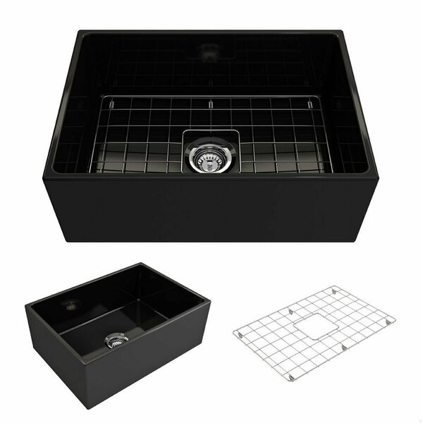 Bocchi Contempo Farmhouse Apron Front Fireclay 27 in. Single Bowl Kitchen Sink in Black 1356-005-0120